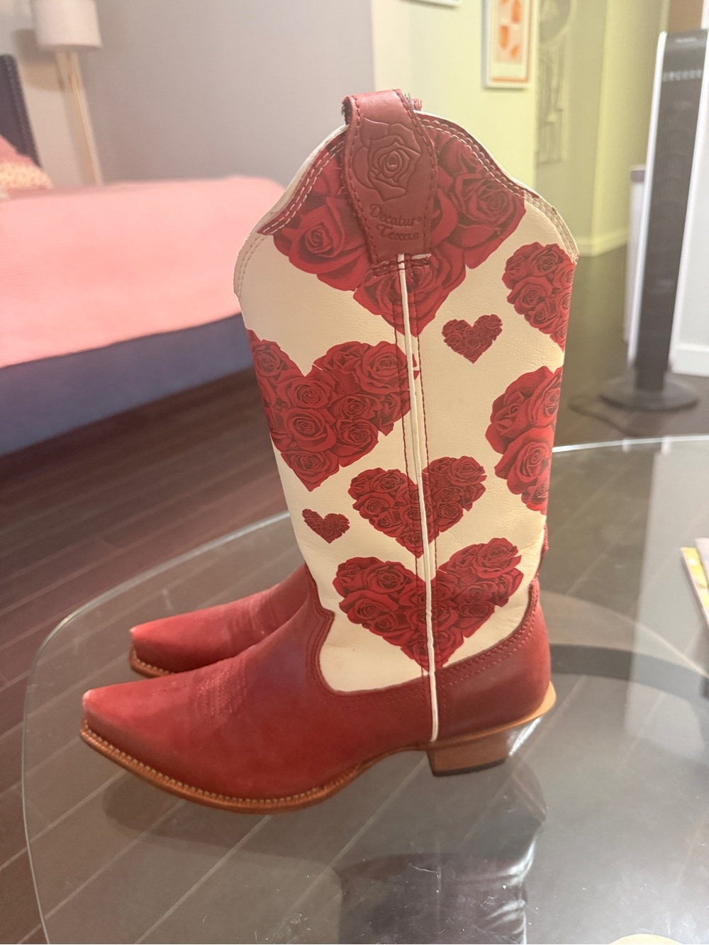 Twisted X Red and White Heart Rose Western Boots